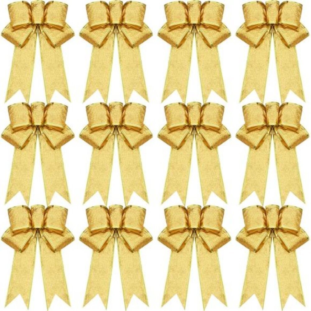 Gold Glitter Christmas Bows 12 Pack Wreath Decor